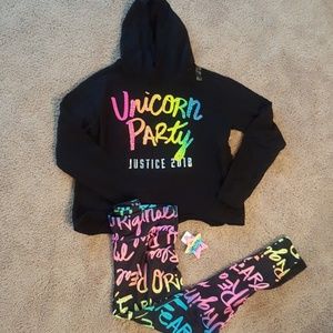 Justice unicorn party leggings and sweatshirt